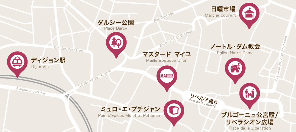 ディジョンの街の地図